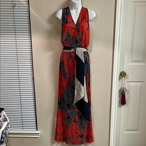 Rozae Nichols Red and Black Sundress Sleeveless V-neck Resort Wear